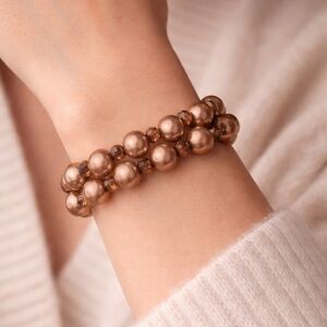 Faux Pearl Bronze Beaded Wrap Bracelet